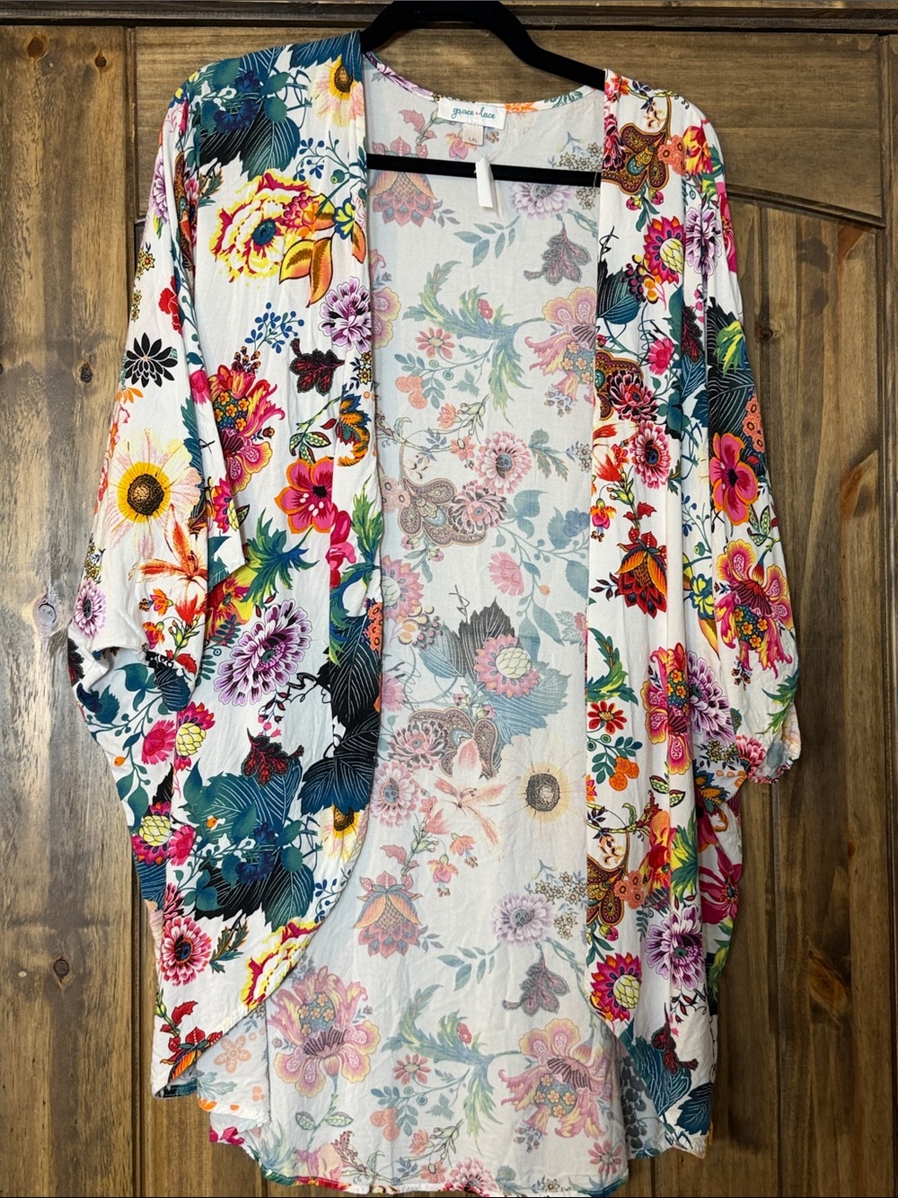 Floral Open Front Kimono Cardigan - Multicolor
